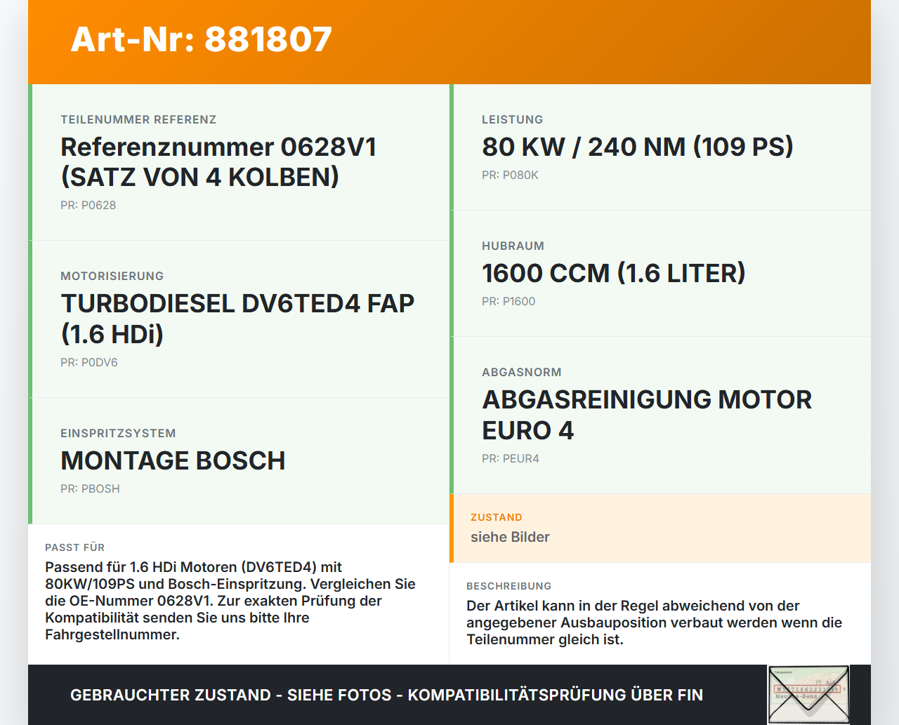 Citroen C4 Grand Picasso 06-10 HDi 1,6 80KW 9H01 Kolben Pleuel Pos.C Citroen C4 Grand Picasso 06-10 12.01.2010... Vorschau 3