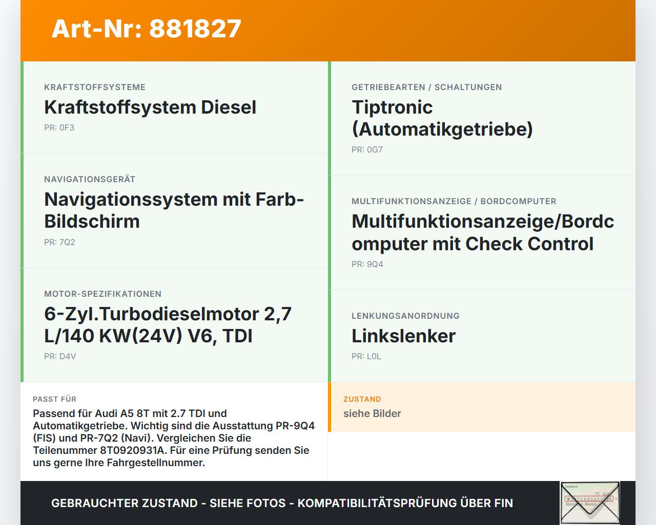 Audi A5 8T 07-12 TDI 2,7 140KW Kombiinstrument Tacho Audi A5 8T 07-12 20.09.2008 8T0920931AX 8T0920931A... Vorschau 3