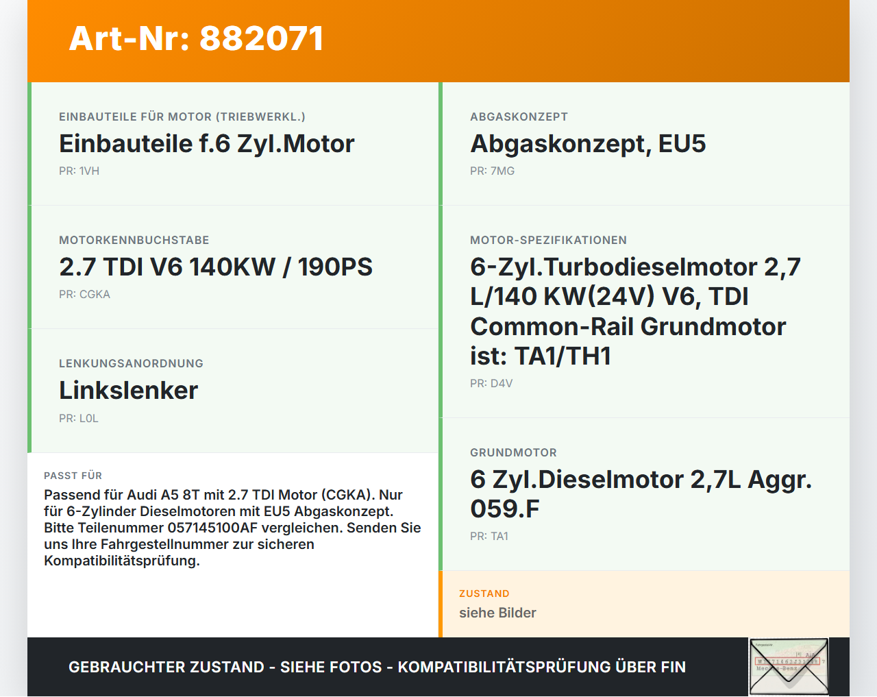 Audi A5 8T 07-12 TDI 2,7 140KW CGKA Unterdruckpumpe Vakuumpumpe Audi A5 8T 07-12 20.09.2008 059145100H 7.00906.11.0... Vorschau 3