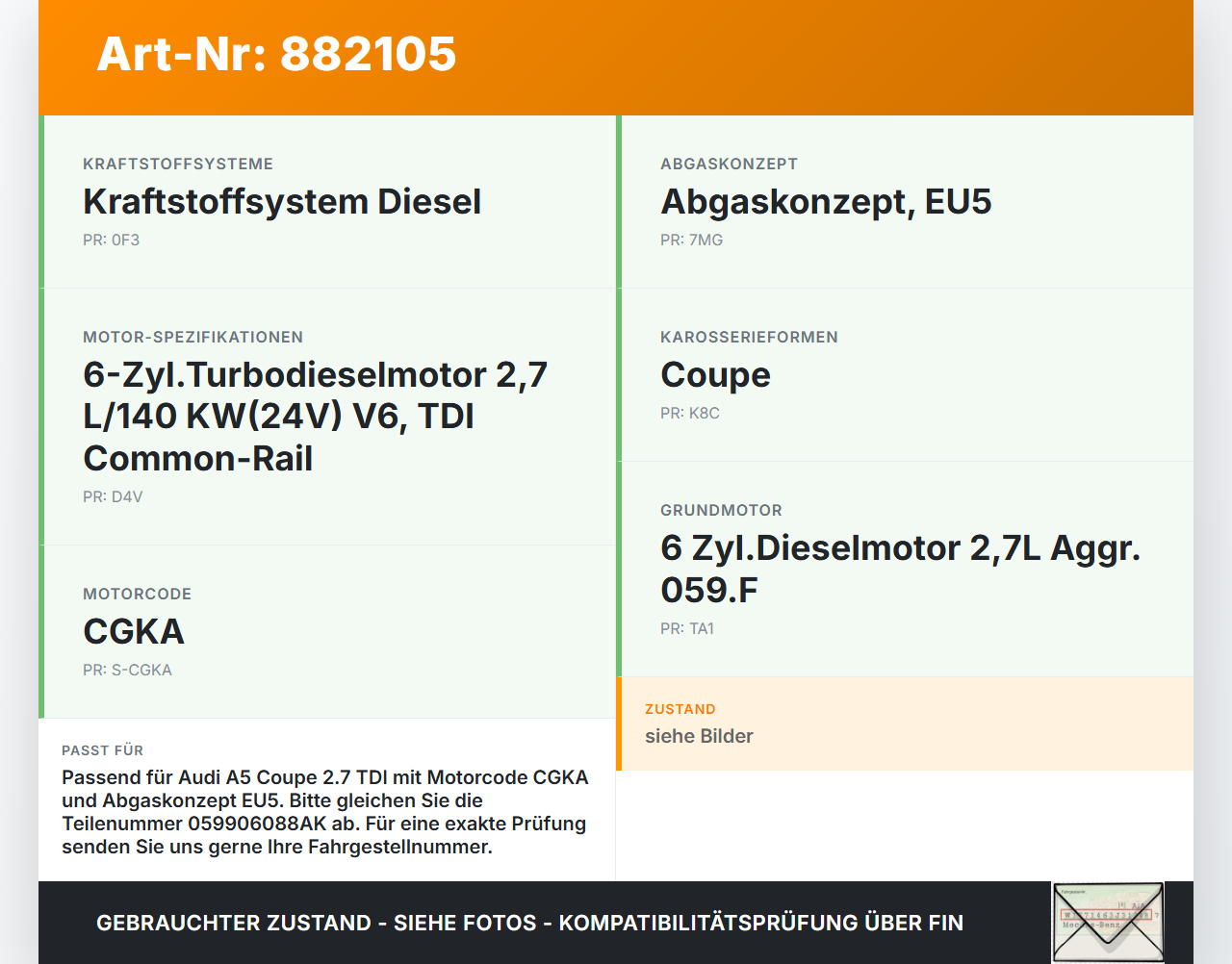 Audi A5 8T 07-12 TDI 2,7 140KW Sensor Abgastemperatursensor Abgassonde Audi A5 8T 07-12 20.09.2008 059906088A... Vorschau 3