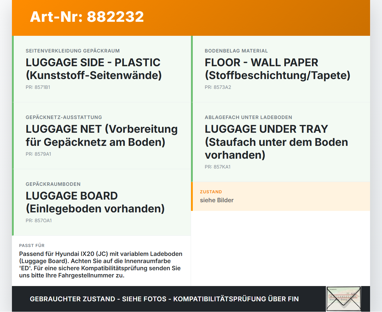 Hyundai IX20 JC 10-15 Kofferraummatte Kofferraum Einlegeboden Hyundai IX20 JC 10-15 21.05.2012 85720-1P000 gebraucht Vorschau 3