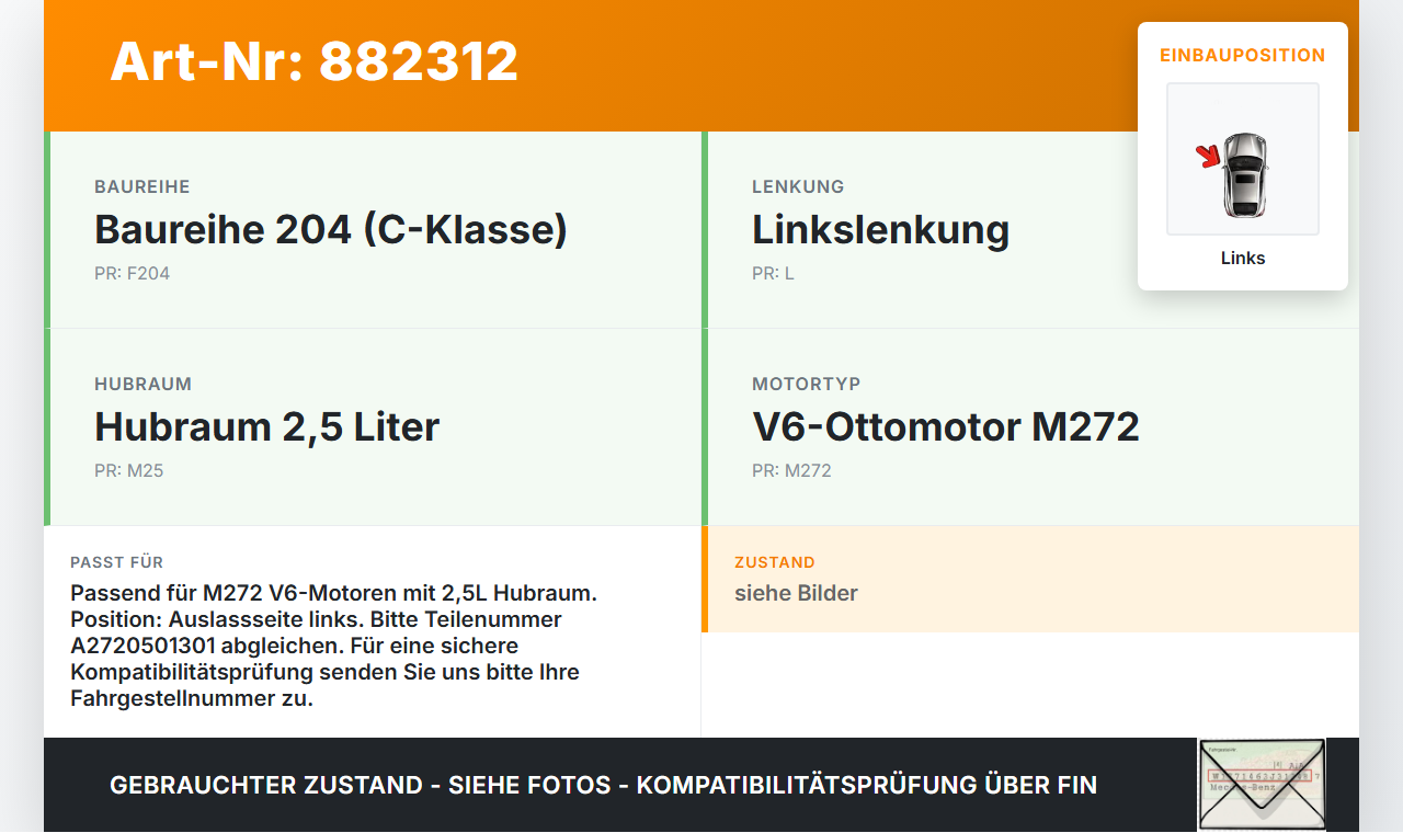 Mercedes W204 S204 C250 07-14 2,5 150KW 272921 Nockenwelle Links Auslass Mercedes W204 S204 C250 07-14 28.11.2008... Vorschau 3