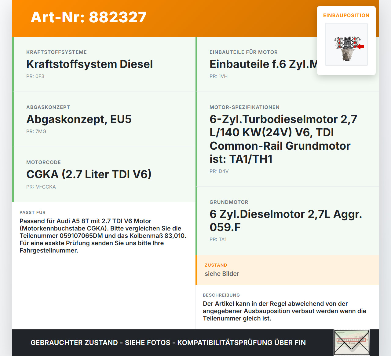 Audi A5 8T 07-12 TDI 2,7 140KW CGKA Kolben mit Pleuel Pos B Audi A5 8T 07-12 20.09.2008 059107065DM gebraucht Vorschau 3
