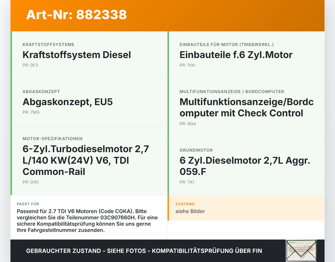 Audi A5 8T 07-12 TDI 2,7 140KW Sensor Ölstandssensor Ölstandgeber Audi A5 8T 07-12 20.09.2008 03C907660H gebraucht Vorschau 3