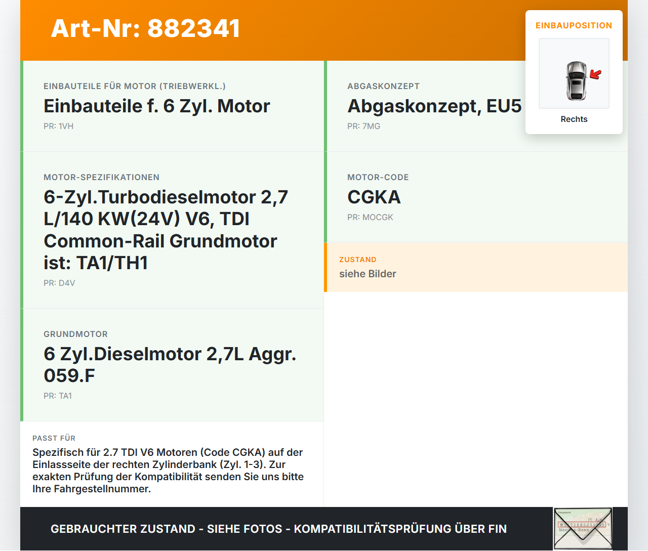 Audi A5 8T 07-12 TDI 2,7 140KW CGKA Nockenwelle Einlass Rechts 1-3 Audi A5 8T 07-12 20.09.2008 059109009DC gebraucht Vorschau 3