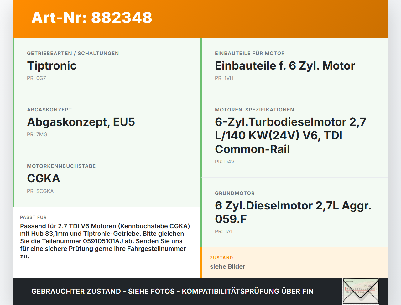 Audi A5 8T 07-12 TDI 2,7 140KW CGKA Kurbelwelle HUB 83,1 Audi A5 8T 07-12 20.09.2008 059105101AJ gebraucht Vorschau 3