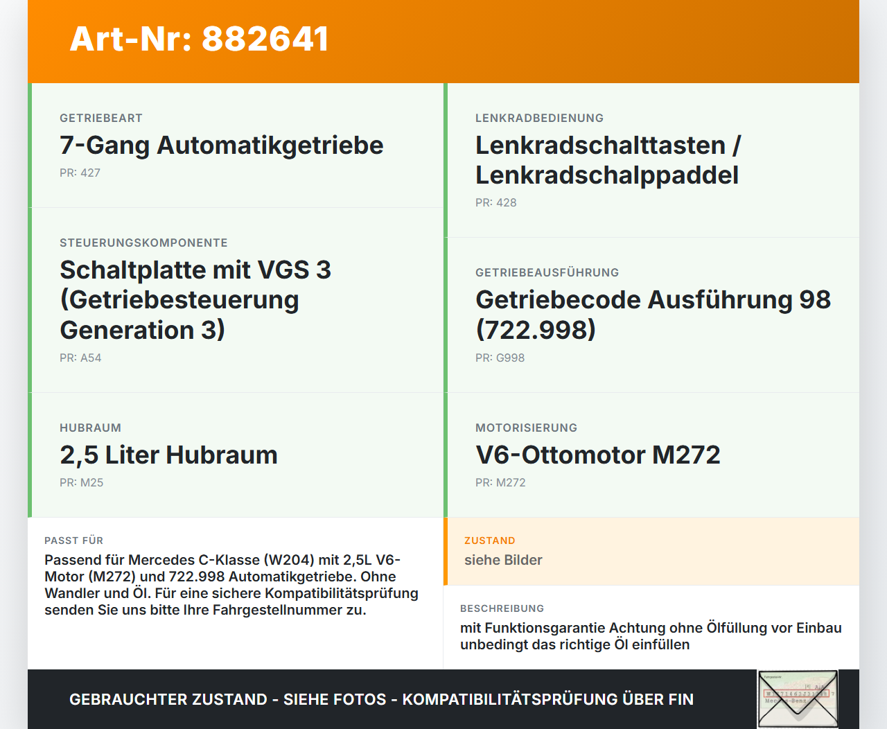 Mercedes W204 S204 C250 07-14 2,5 150KW 722998 Automatikgetriebe Getriebe ohne Wandler 722.998 Mercedes W204 S204... Vorschau 3