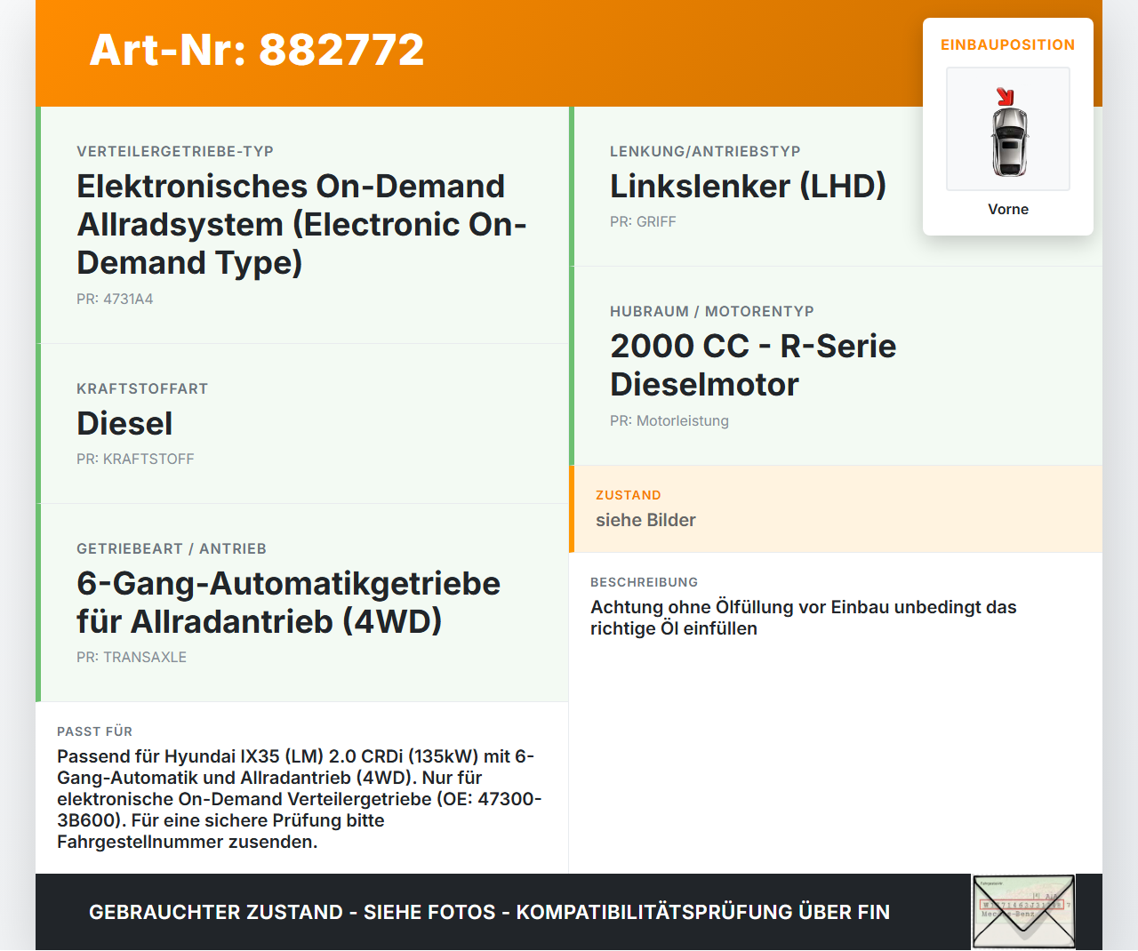 Hyundai IX35 LM 09-13 CRDi 2,0 135KW Differential Vorderachsgetriebe Vorne Hyundai IX35 LM 09-13 04.11.2011... Vorschau 3