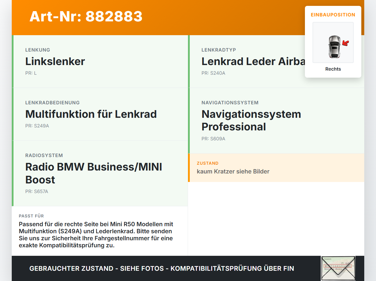Mini One R50 01-06 Lenkradschalter Multifunktionstasten Schalter für Lenkrad Rechts Mini One R50 01-06 04.09.2002... Vorschau 3