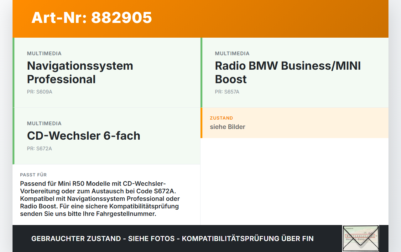 Mini One R50 01-06 CD-Wechsler Wechsler orig. 6-Fach Mini One R50 01-06 04.09.2002 65126946989 6913388... Vorschau 3