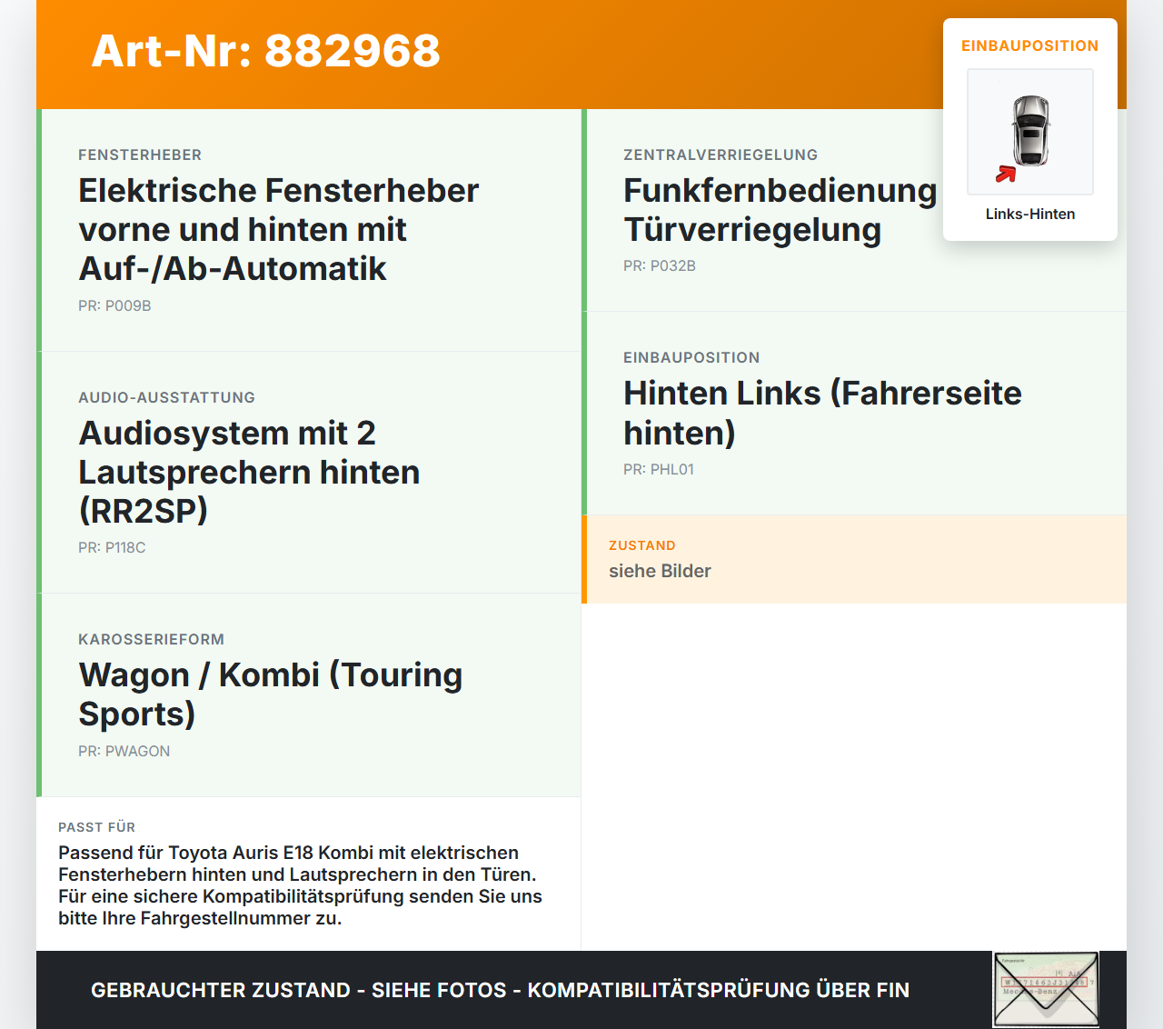 Toyota Auris E18 15-18 Kombi Kabelbaum für Tür und Fensterheber Links Hinten Toyota Auris E18 15-18 01.06.2015 gebraucht Vorschau 3