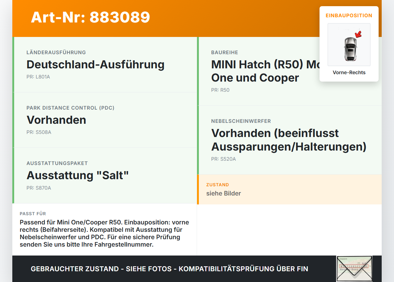 Mini One R50 01-06 Stoßstange Pralldämpfer Träger vorne rechts Mini One R50 01-06 04.09.2002 31116757912 gebraucht Vorschau 3