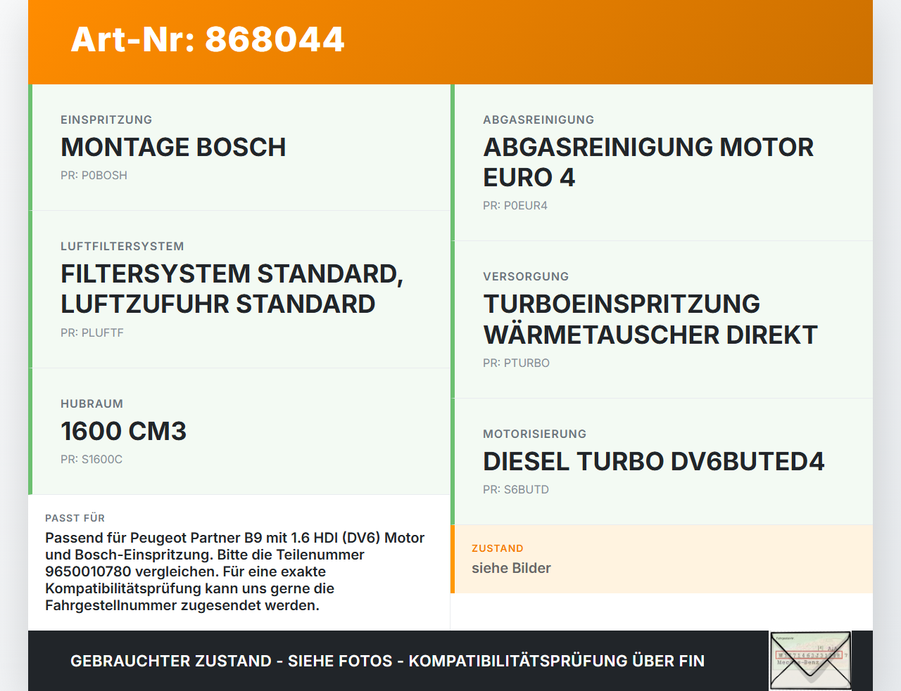 Peugeot Partner II 08-12 HDI 1,6 55KW Luftmassenmesser Peugeot Partner II 08-12 18.12.2009 1920GV 9650010780... Vorschau 3