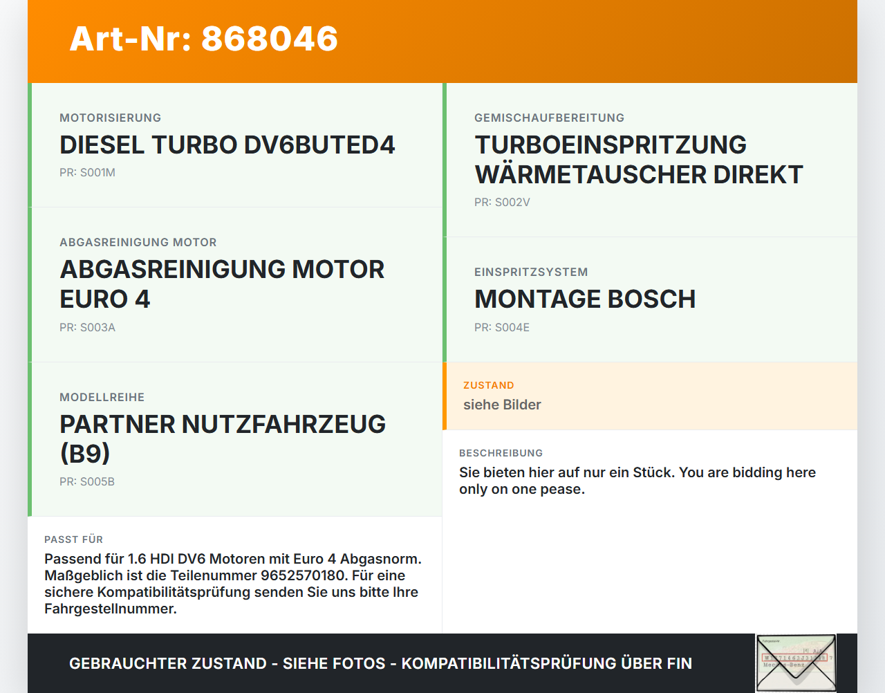 Peugeot Partner II 08-12 HDI 1,6 55KW Magnetventil Druckwandler Peugeot Partner II 08-12 18.12.2009 9652570180 gebraucht Vorschau 3