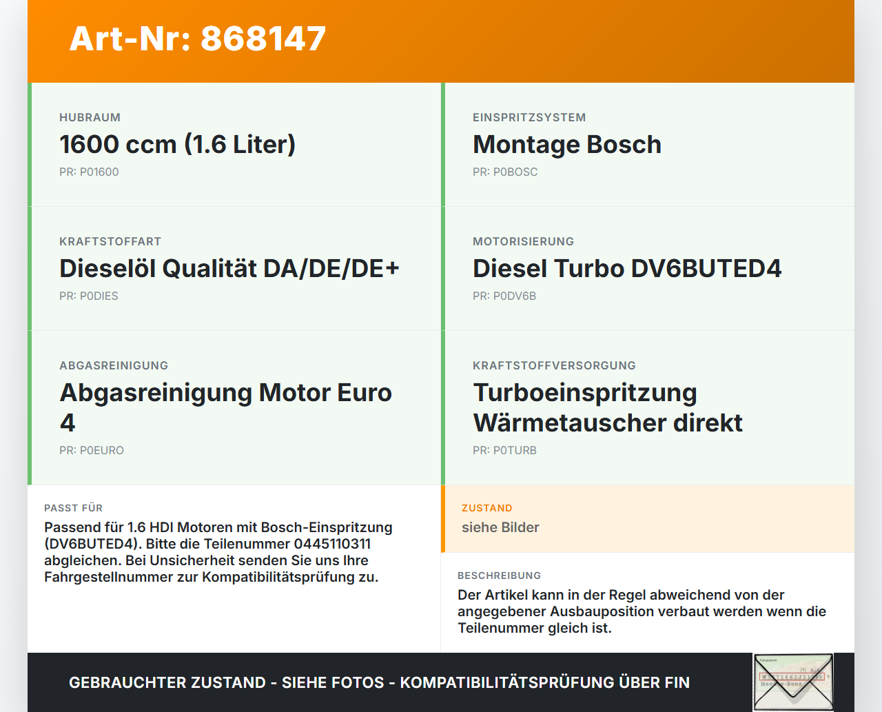 Peugeot Partner II 08-12 HDI 1,6 55KW Injektor Einspritzdüse Zyl.2 Peugeot Partner II 08-12 18.12.2009 0445110311... Vorschau 3