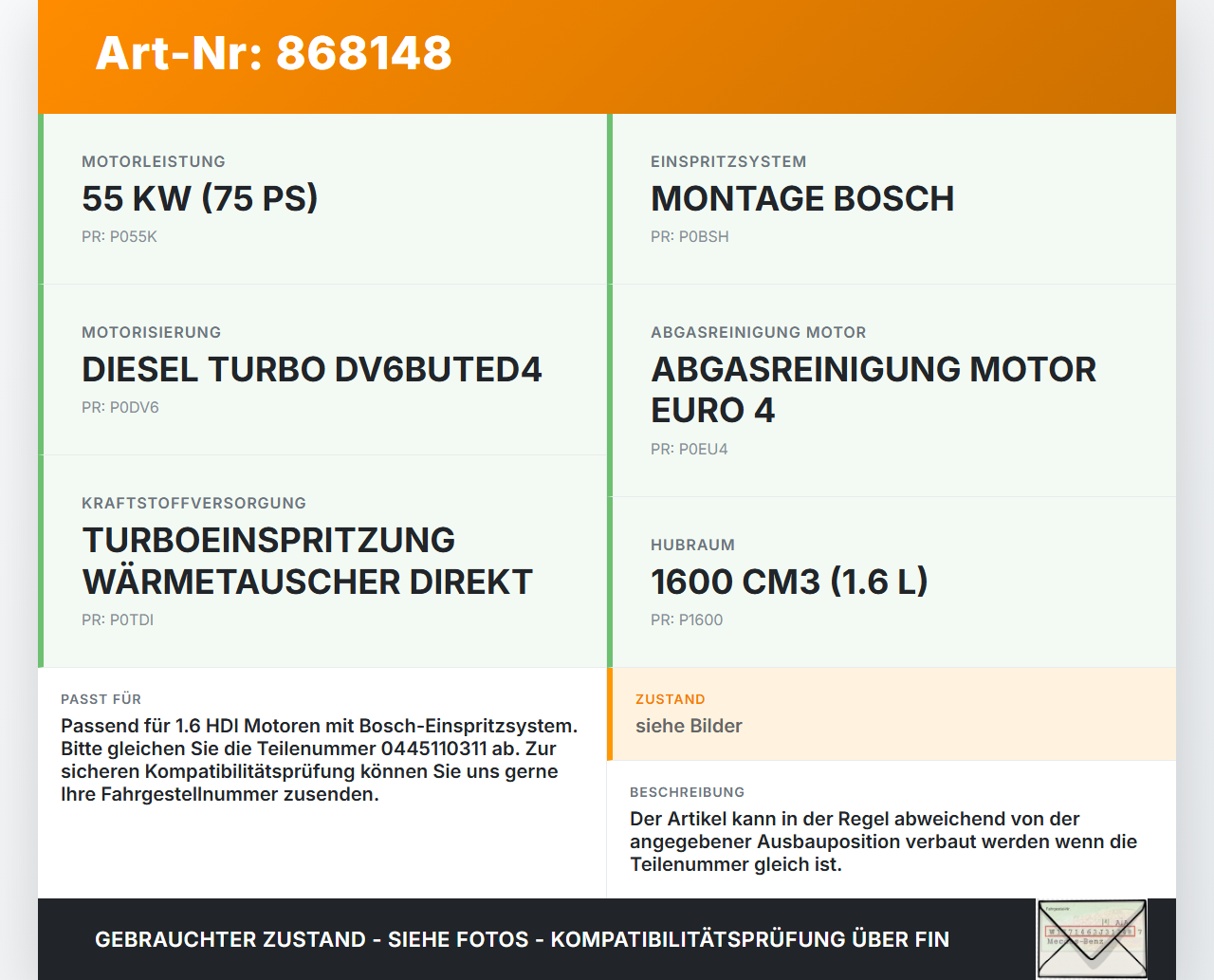 Peugeot Partner II 08-12 HDI 1,6 55KW Injektor Einspritzdüse Zyl.3 Peugeot Partner II 08-12 18.12.2009 0445110311... Vorschau 3