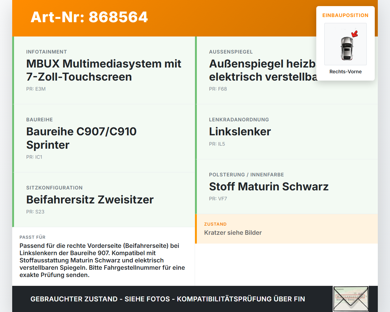 Mercedes Sprinter III 18-26 907  L2H2 Türverkleidung Türpappe Rechts Vorne Mercedes Sprinter III 18-26 907... Vorschau 3