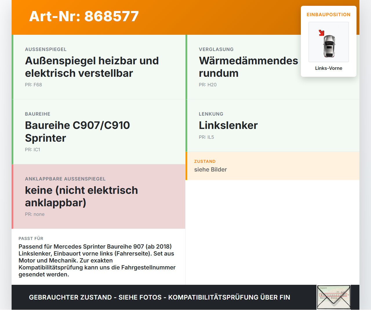 Mercedes Sprinter III 18-26 907  L2H2 Fensterhebermotor mit Fensterheber Links Vorne Mercedes Sprinter III 18-26... Vorschau 3