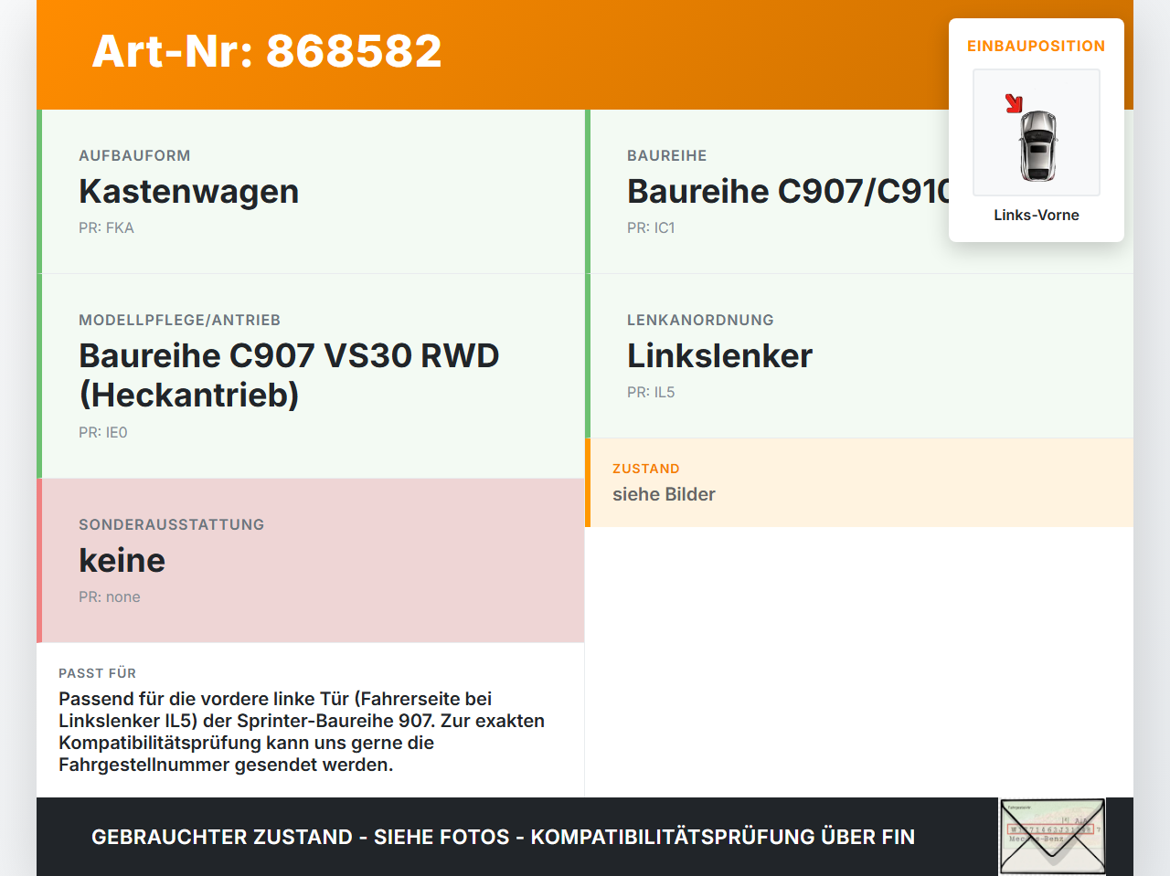 Mercedes Sprinter III 18-26 907  L2H2 Türfangband Türbremse Türanschlag Links Vorne Mercedes Sprinter III 18-26 907... Vorschau 3