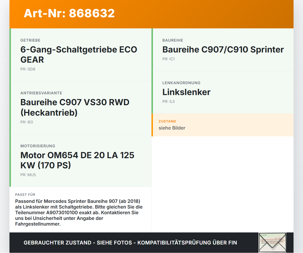 Mercedes Sprinter III 18-26 907  CDI 2,0 125KW Gaswertgeber Gaspedal Mercedes Sprinter III 18-26 907 29.10.2020... Vorschau 3