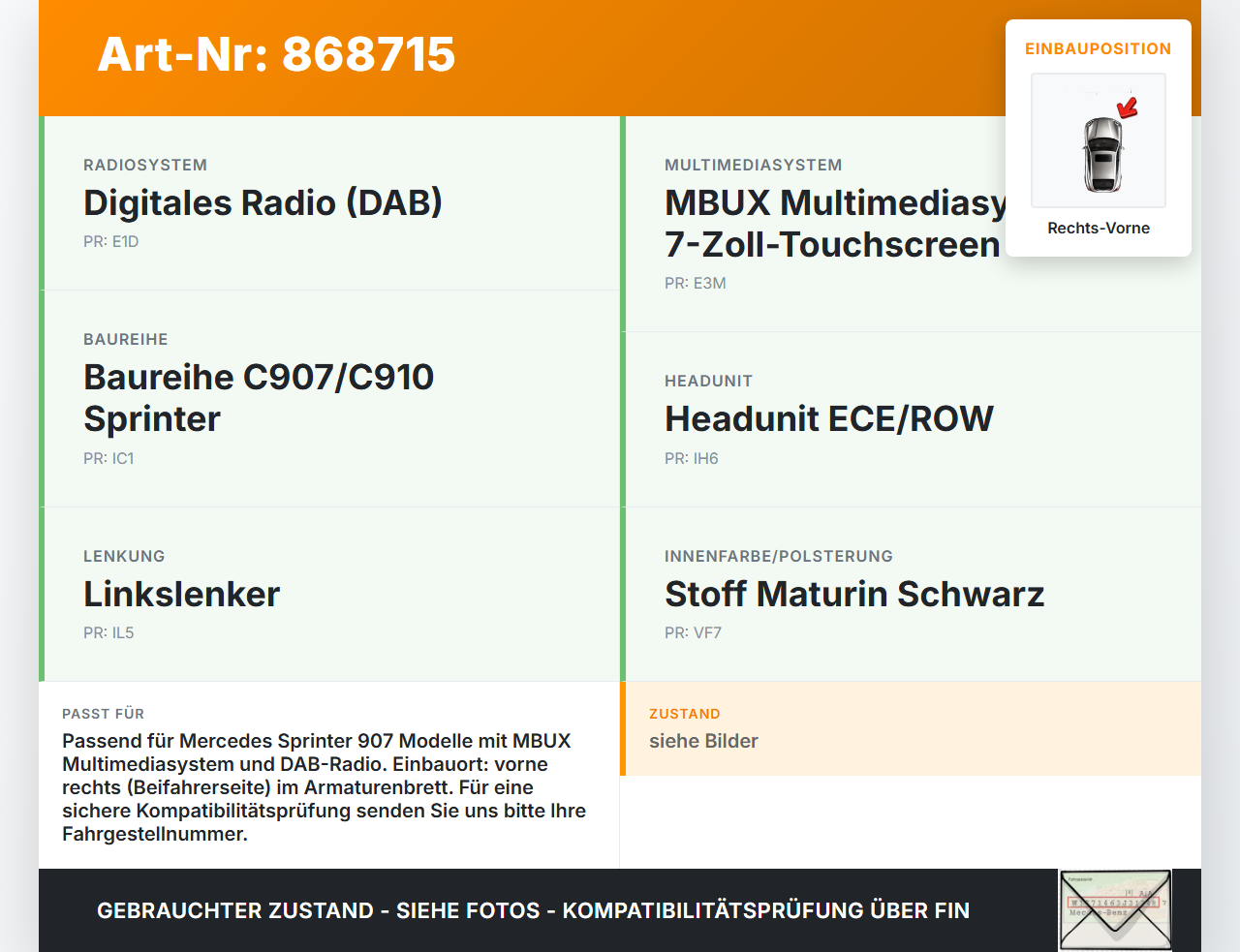 Mercedes Sprinter III 18-26 907 Lautsprecher Hochtöner Rechts Vorne Mercedes Sprinter III 18-26 907 29.10.2020... Vorschau 3