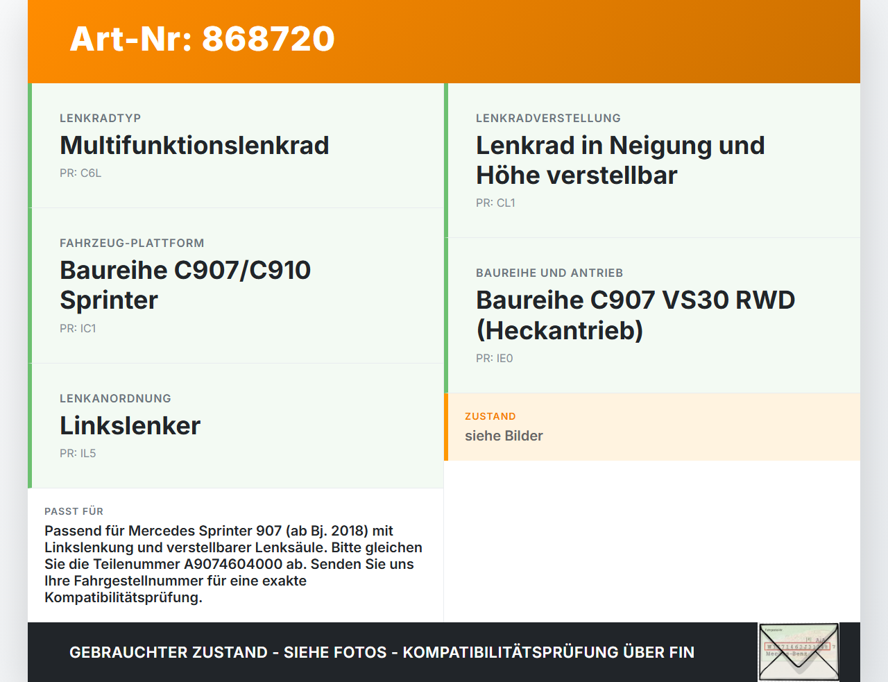 Mercedes Sprinter III 18-26 907 Lenkungsteil oberes Kreuzgelenk Mercedes Sprinter III 18-26 907 29.10.2020... Vorschau 3