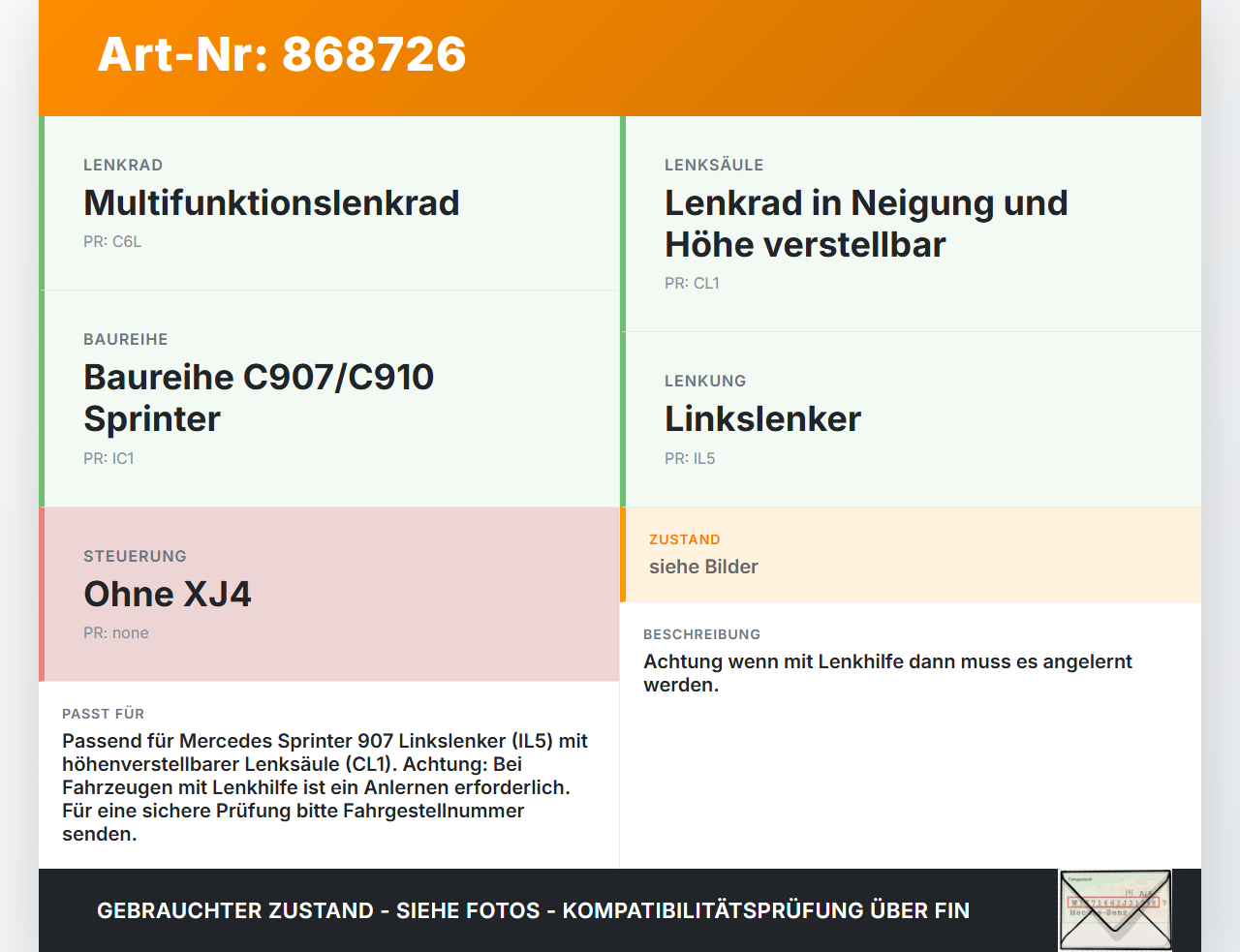 Mercedes Sprinter III 18-26 907 Höhenverstellung für Lenksäule Mercedes Sprinter III 18-26 907 29.10.2020... Vorschau 3