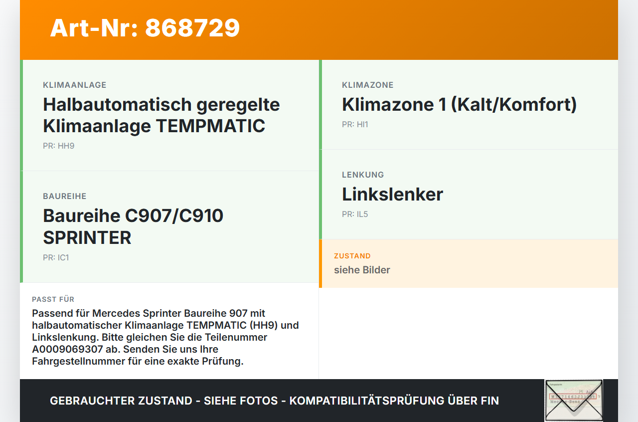 Mercedes Sprinter III 18-26 907 Widerstand Gebläse Lüfter Mercedes Sprinter III 18-26 907 29.10.2020 A0009069307... Vorschau 3