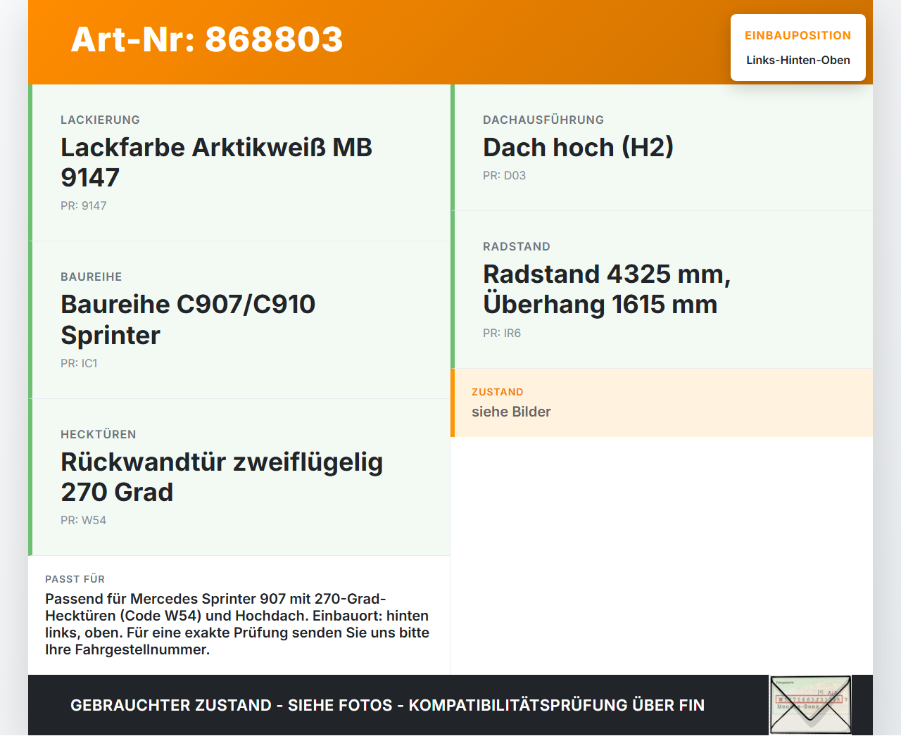 Mercedes Sprinter III 18-26 907  L2H2 Türscharnier Tür Scharnier Links Hinten Oben für Flügeltür Mercedes Sprinter... Vorschau 3