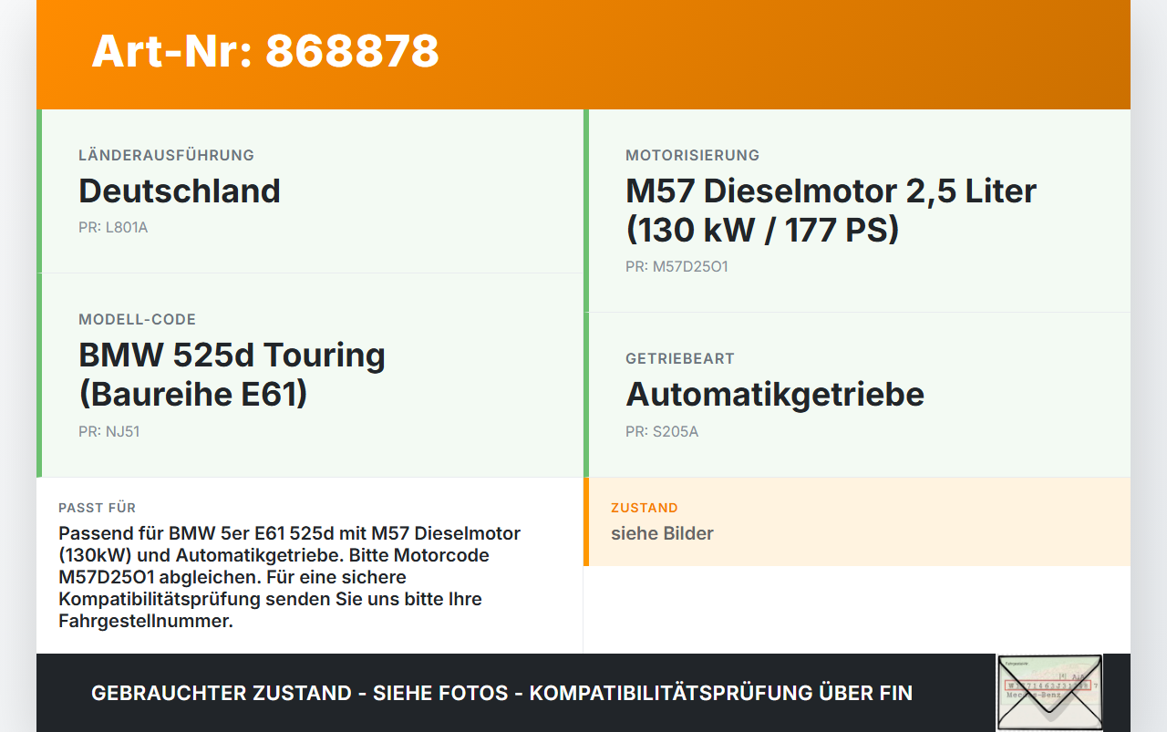 BMW E61 525d 04-07 2,5d 130KW M57/TU 256D2 Unterdruckpumpe Vakuumpumpe BMW E61 525d 04-07 09.11.2006 7791232... Vorschau 3