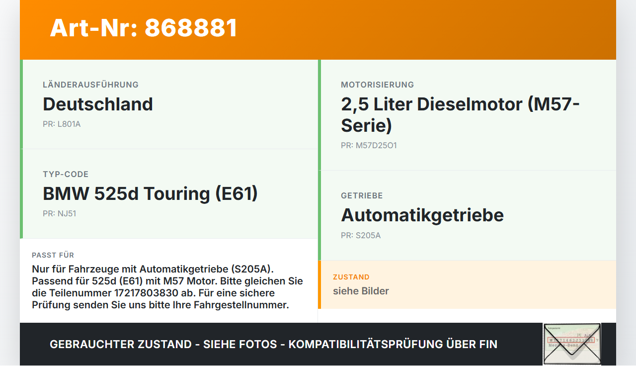 BMW E61 525d 04-07 2,5d 130KW ölkühler Ölkühler für Automatikgetriebe BMW E61 525d 04-07 09.11.2006 17217803830... Vorschau 3