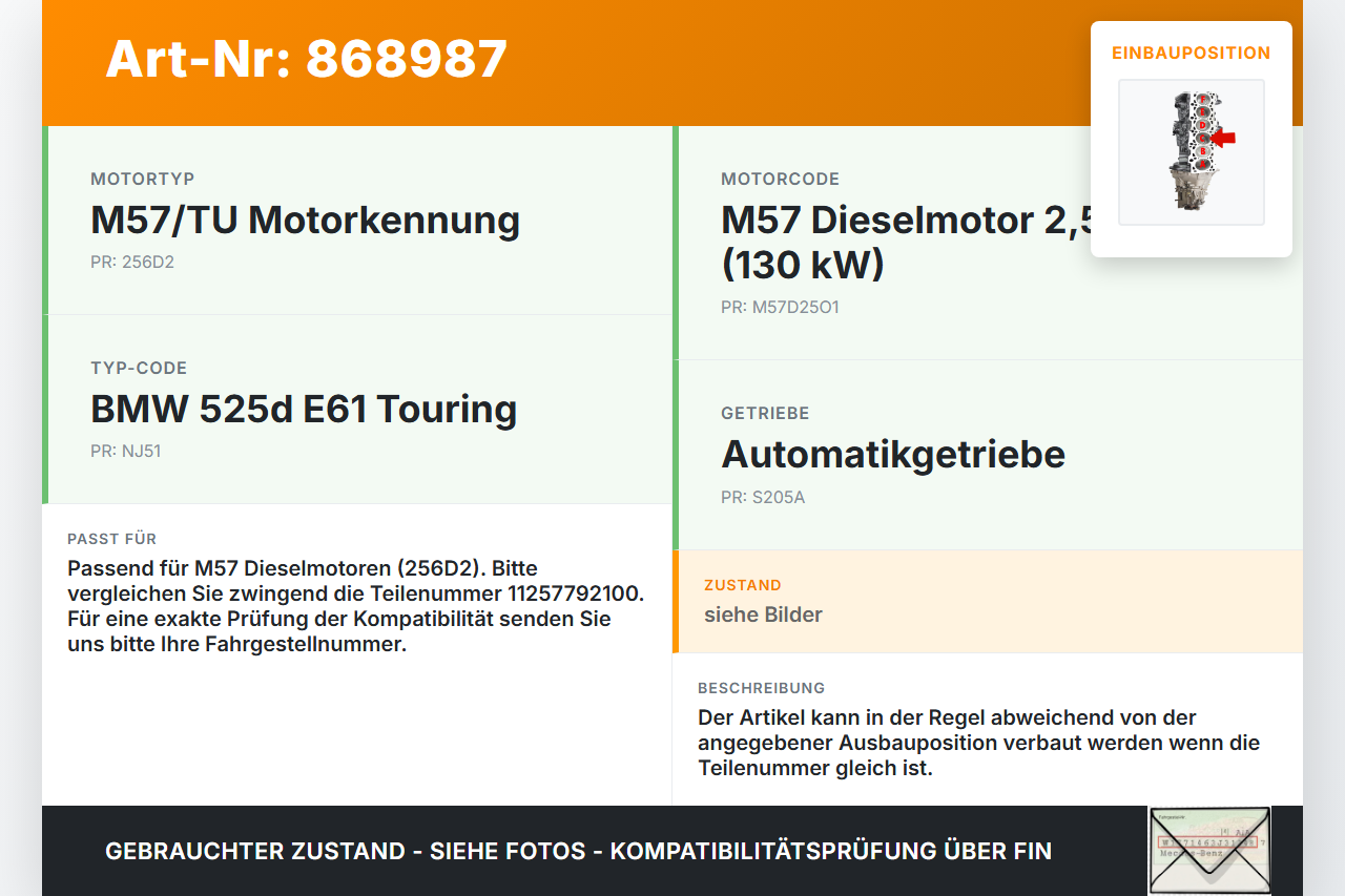 BMW E61 525d 04-07 2,5d 130KW M57/TU 256D2 Kolben mit Pleuel Pos C BMW E61 525d 04-07 09.11.2006 1125-7792100... Vorschau 3