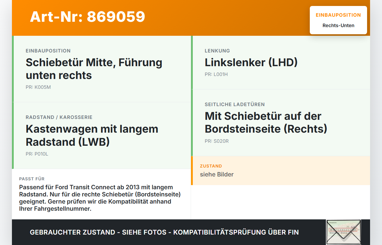 Ford Transit Connect 13-22 Lang Führungsrolle für Schiebetür Mitte Rechts Unten Ford Transit Connect 13-22... Vorschau 3