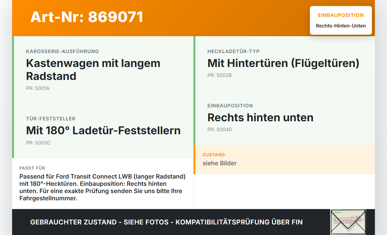 Ford Transit Connect 13-22 Lang Türscharnier Tür Scharnier Rechts Hinten Unten Ford Transit Connect 13-22... Vorschau 3