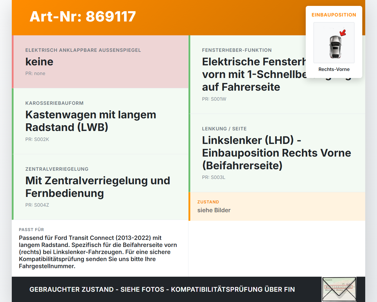 Ford Transit Connect 13-22 Lang Fensterhebermotor mit Fensterheber Rechts Vorne Ford Transit Connect 13-22... Vorschau 3