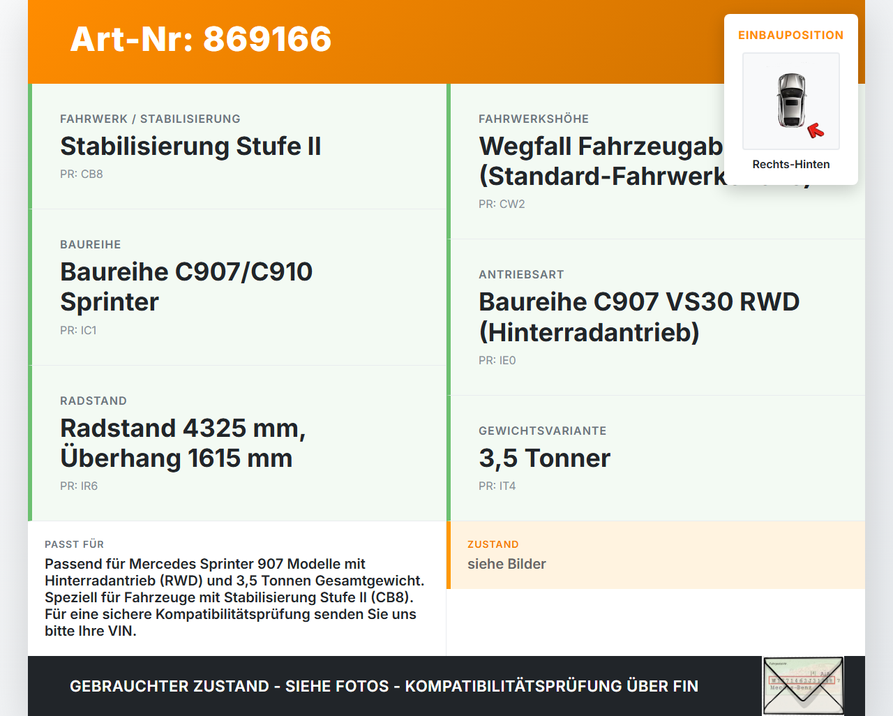 Mercedes Sprinter III 18-26 907  L2H2 Stossdämpfer Rechts Hinten Mercedes Sprinter III 18-26 907 29.10.2020... Vorschau 3