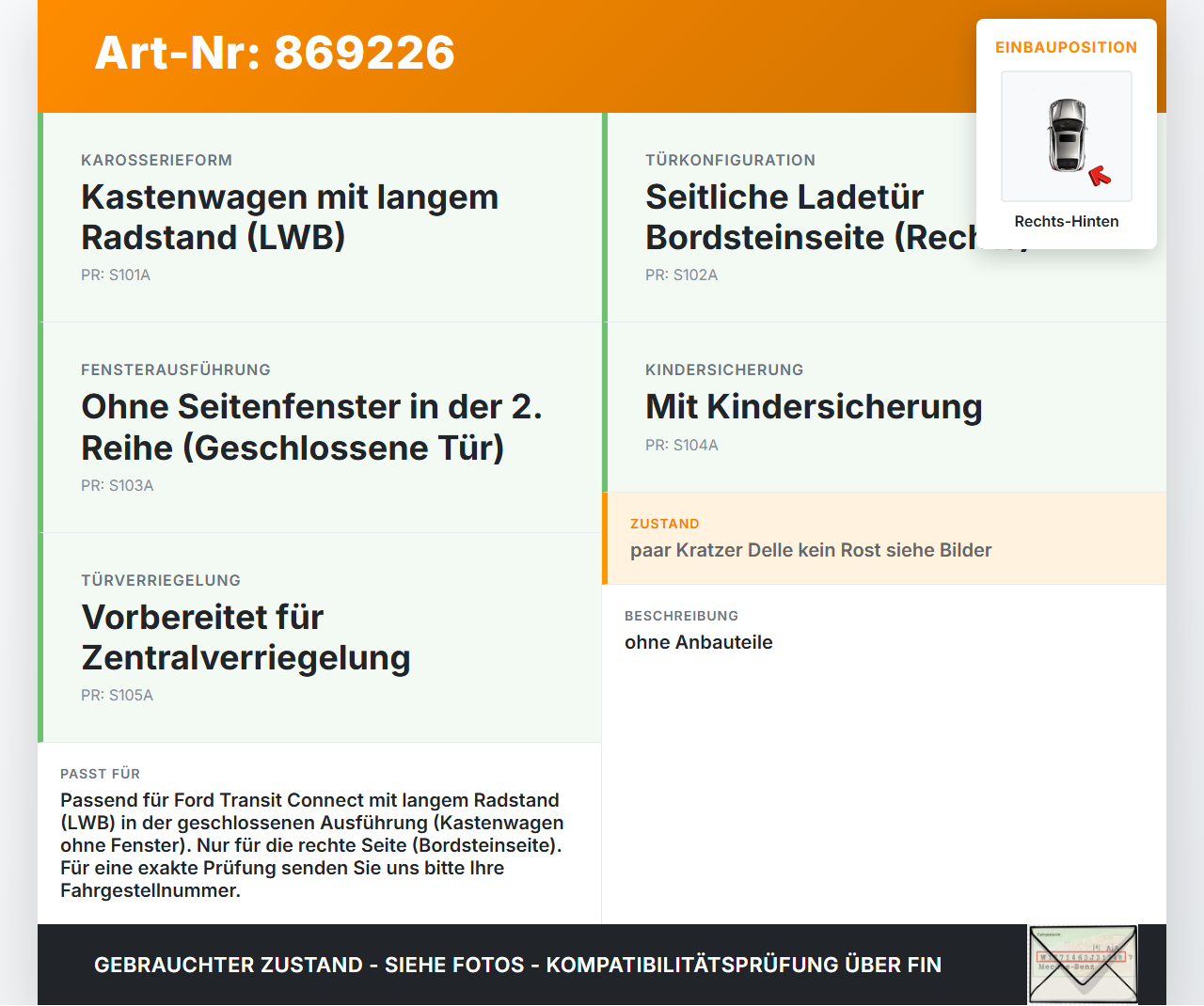Ford Transit Connect 13-22 Lang Tür Schiebetür Rechts Hinten 5D Ford Transit Connect 13-22 20.07.2017... Vorschau 3