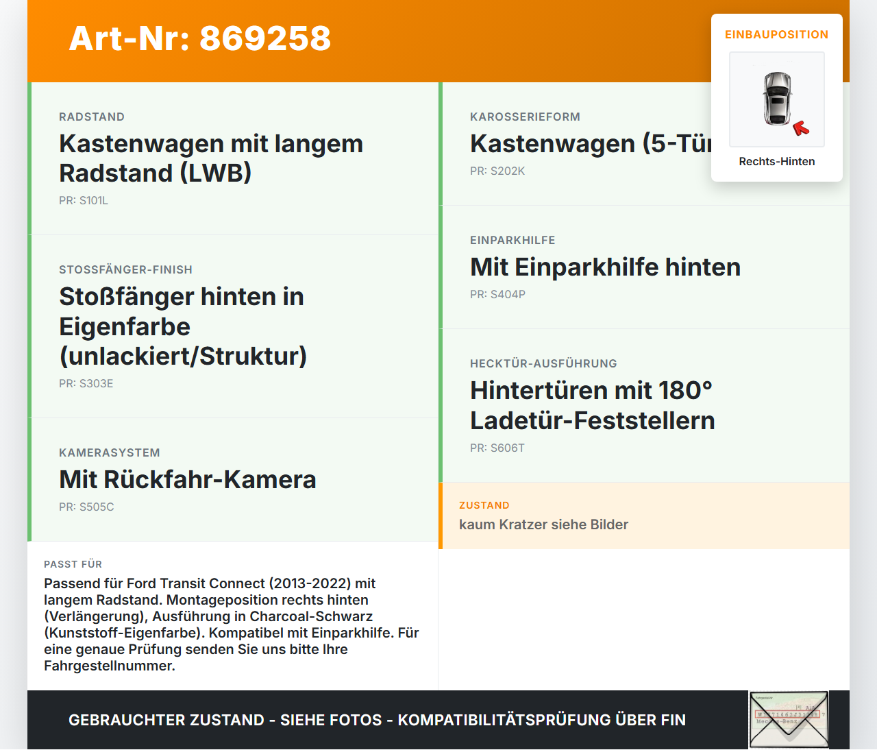 Ford Transit Connect 13-22 Lang Seitenteil für Kotflügel Stoßfänger- Verlängerung Rechts Hinten 5D Ford Transit... Vorschau 3