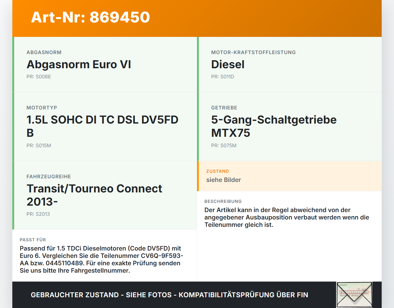 Ford Transit Connect 13-22 TDCi 1,5 74KW Injektor Einspritzdüse Zyl.4 Ford Transit Connect 13-22 20.07.2017... Vorschau 3