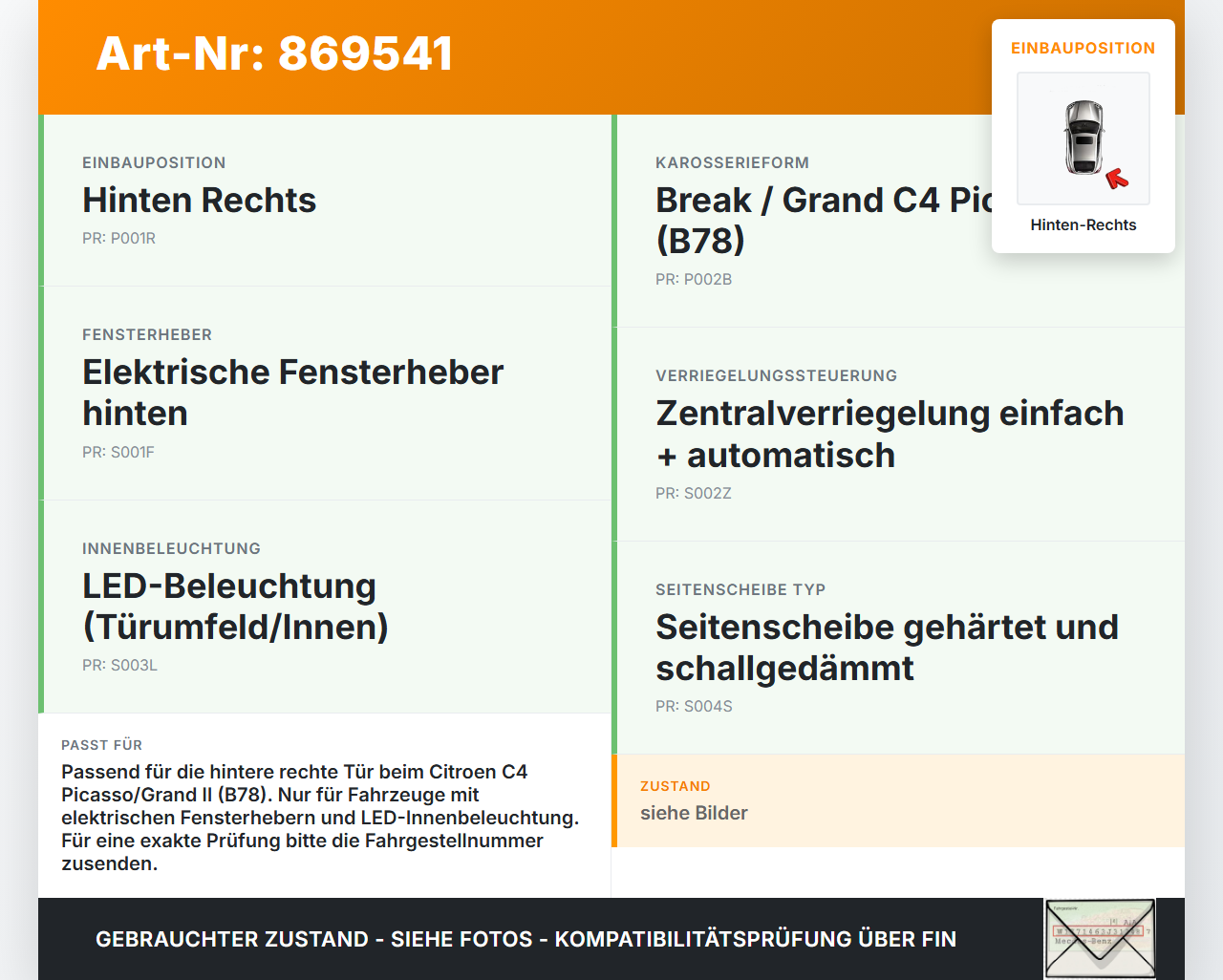 Citroen C4 Picasso II 13-16 Grand Kabelbaum Leitungssatz für Tür und Fensterheber Hinten Rechts Citroen C4 Picasso... Vorschau 3