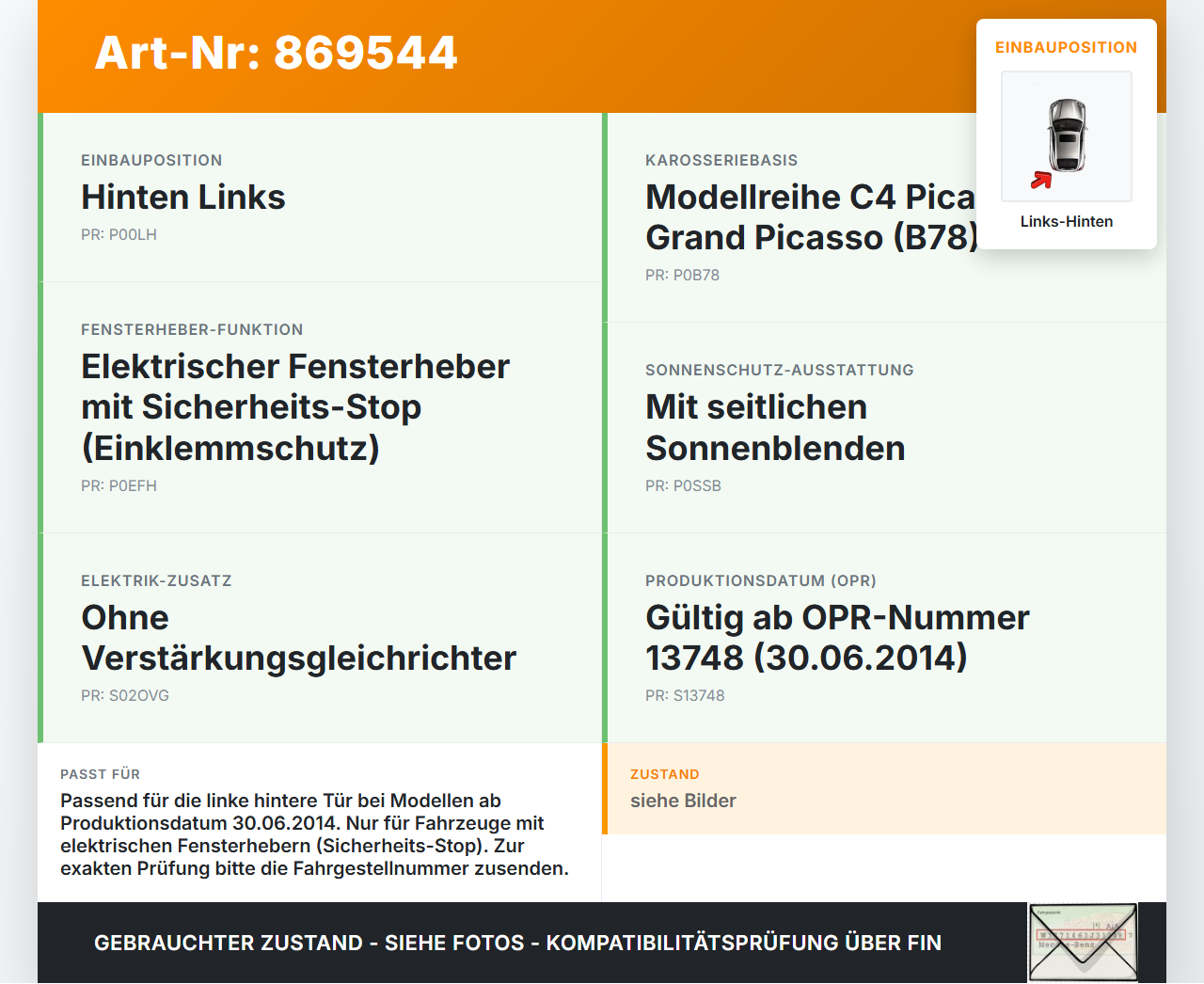 Citroen C4 Picasso II 13-16 Grand Kabelbaum für Tür und Fensterheber Links Hinten Citroen C4 Picasso II 13-16... Vorschau 3