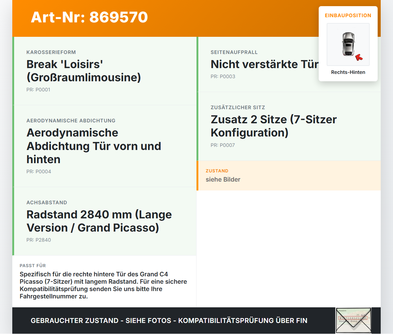 Citroen C4 Picasso II 13-16 Grand Türfangband Rechts Hinten Citroen C4 Picasso II 13-16 05.01.2015 9676117380 gebraucht Vorschau 3