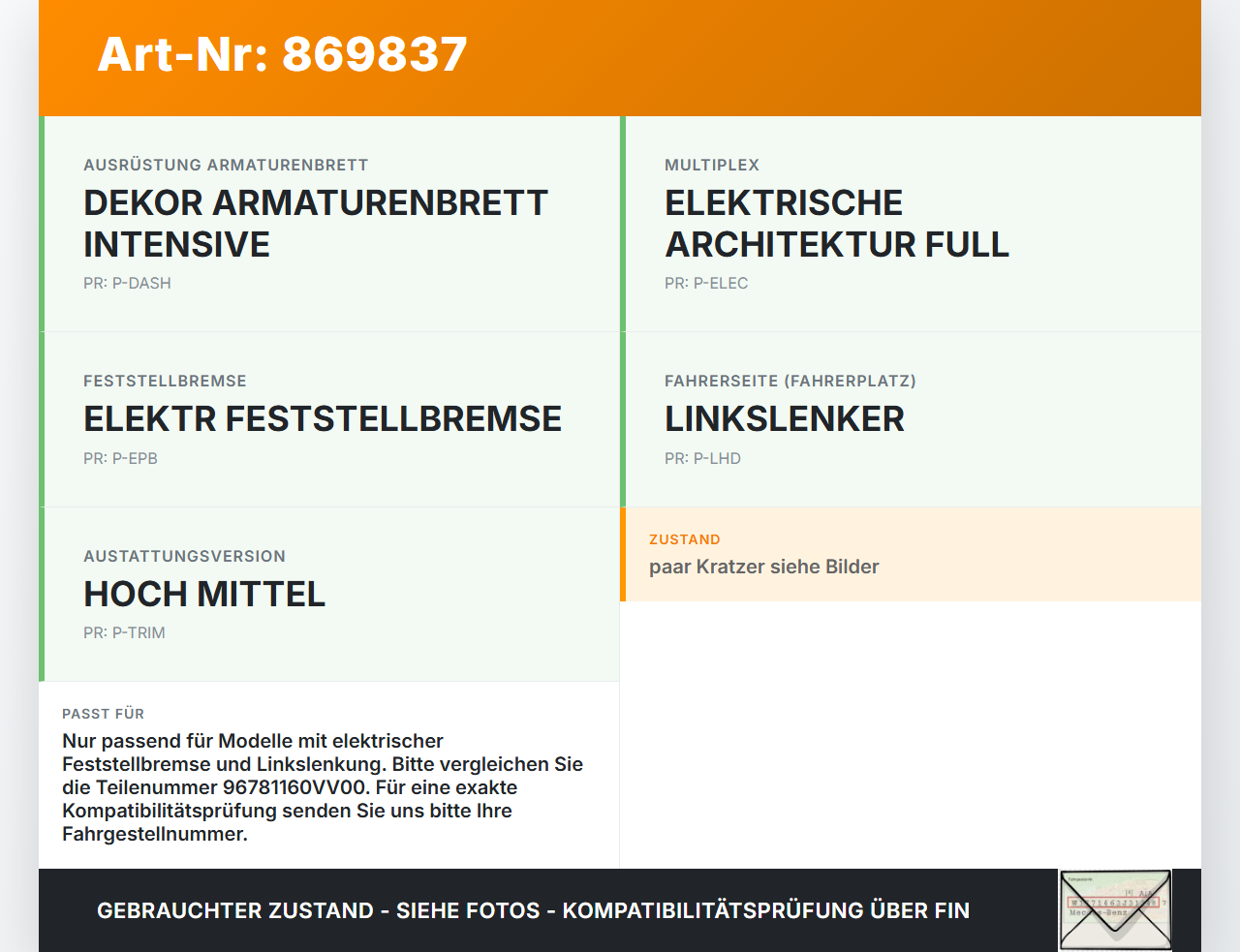 Citroen C4 Picasso II 13-16 Schalter Elektr. Parkbremse Feststellbremse Citroen C4 Picasso II 13-16 05.01.2015... Vorschau 3