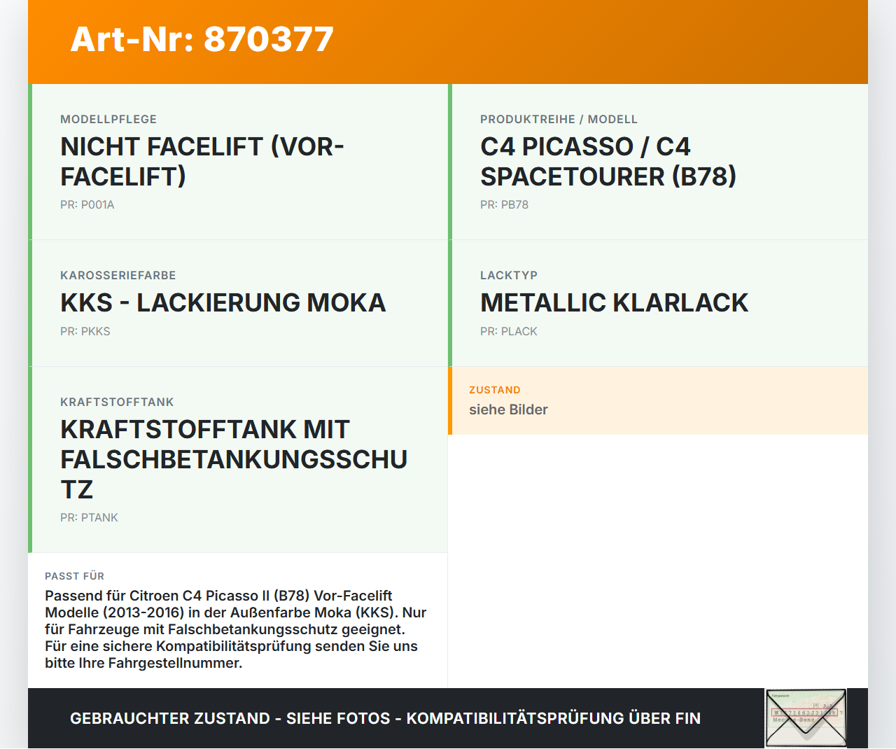 Citroen C4 Picasso II 13-16 Scharnier Arm für Tankdeckel Tankklappe KKS Citroen C4 Picasso II 13-16 05.01.2015... Vorschau 3