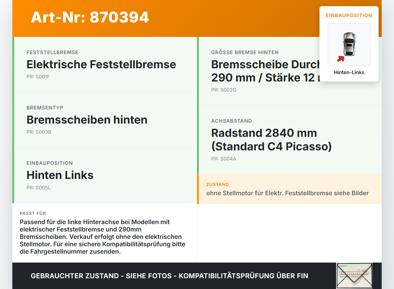 Citroen C4 Picasso II 13-16 HDI 1,6 88KW Bremssattel Bremszange Hinten Links Citroen C4 Picasso II 13-16 05.01.2015... Vorschau 3