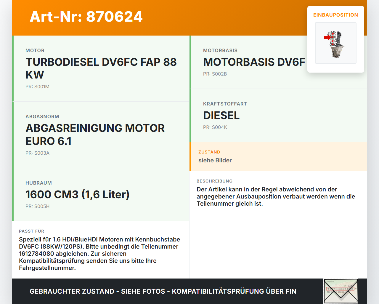 Citroen C4 Picasso II 13-16 HDI 1,6 88KW DV6FC Kolben mit Pleuel Pos C Citroen C4 Picasso II 13-16 05.01.2015... Vorschau 3