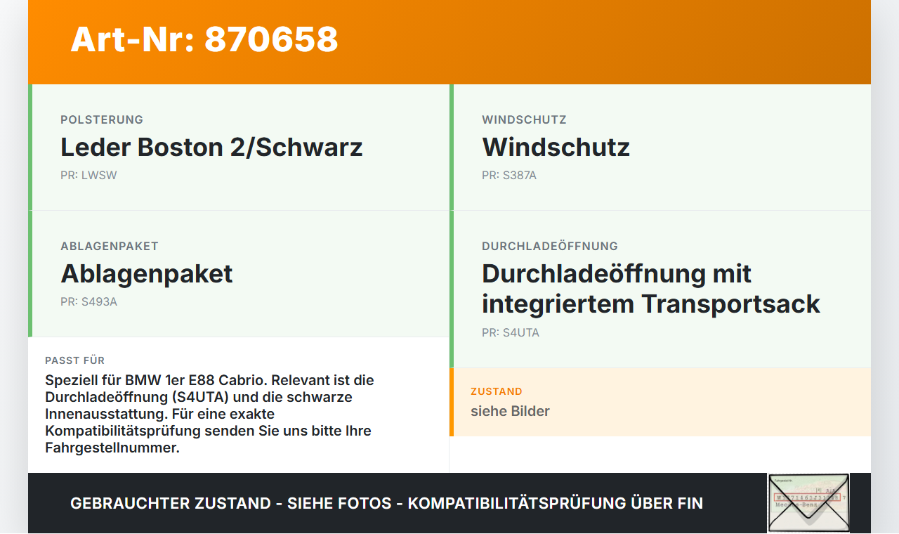 BMW 1er E88 125I 07-11 Cabrio Trennwand Abtrennung Laderaumteiler BMW 1er E88 125I 07-11 26.10.2007 6966408... Vorschau 3