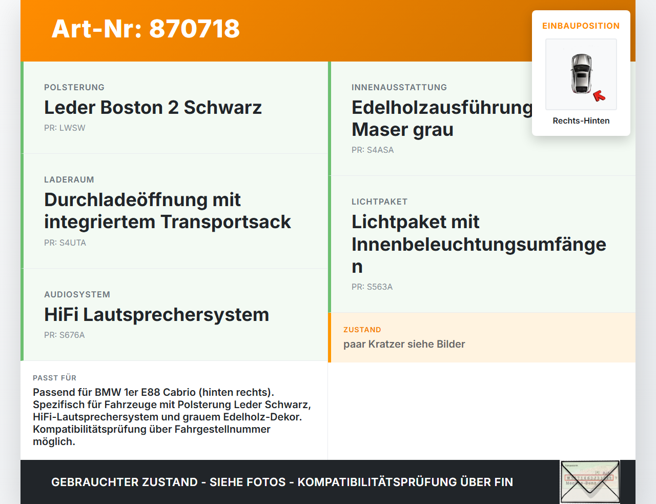 BMW 1er E88 125I 07-11 Cabrio Seitenverkleidung Wandpappe Rechts Hinten BMW 1er E88 125I 07-11 26.10.2007 7224404... Vorschau 3