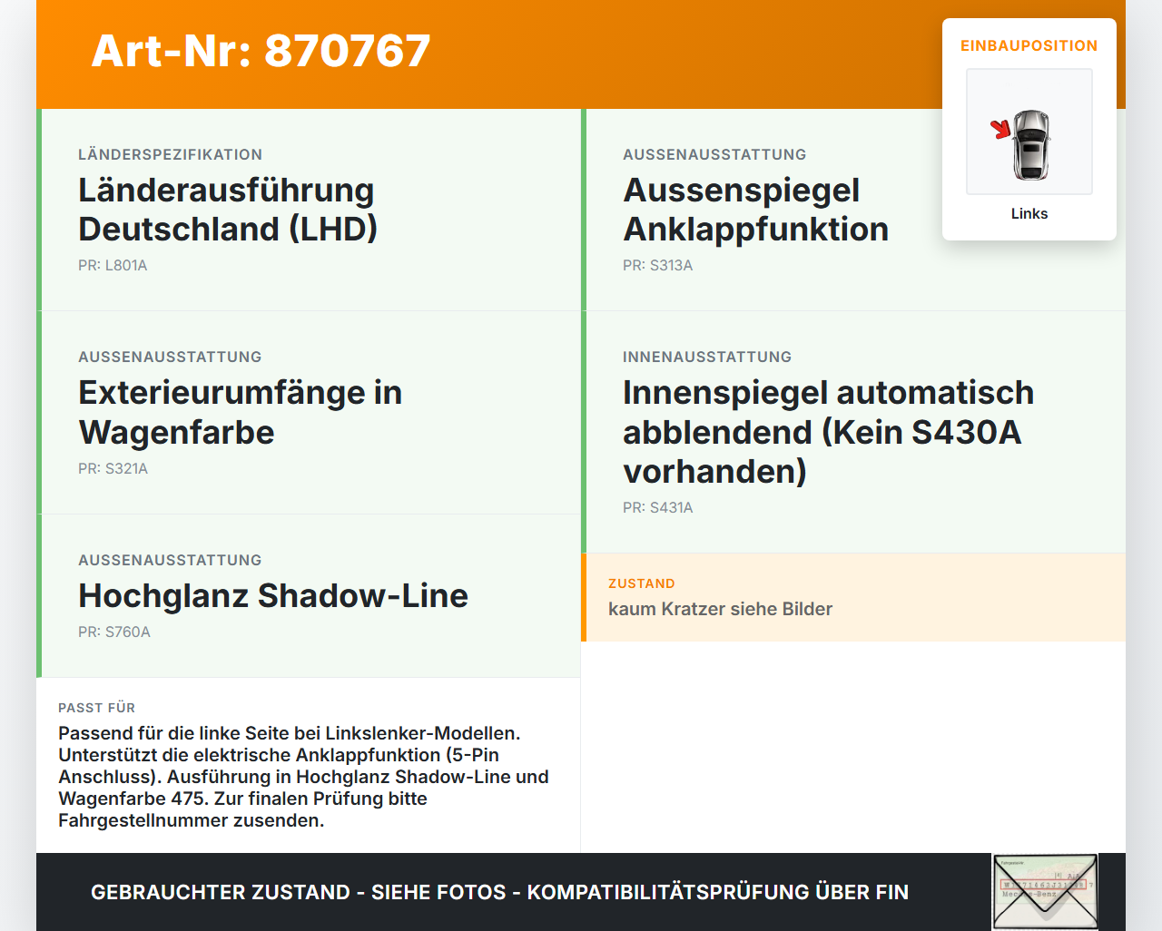 BMW 1er E88 125I 07-11 Spiegel Aussenspiegel Links elektr 5pin 475 BMW 1er E88 125I 07-11 26.10.2007 7185323... Vorschau 3