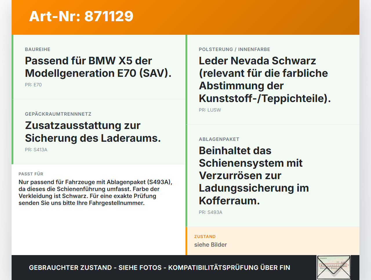 BMW X5 E70 07-10 Ladungssicherung Kofferraum Schienen BMW X5 E70 07-10 09.05.2008 7146025 51477146025 gebraucht Vorschau 3